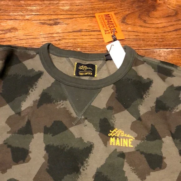 Rare! NWT L.L. Bean Todd Snyder Maine state-camouflage crew neck sweatshirt